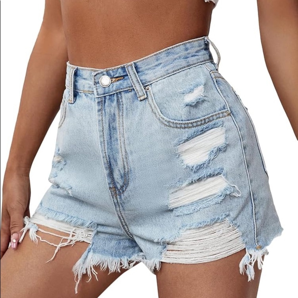 Distressed Light Denim Shorts